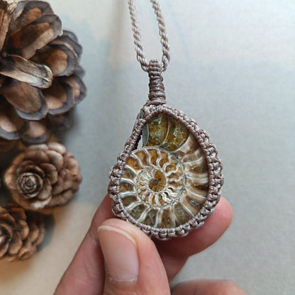 Ammonite Fossil Macrame Necklace | Pendant size 5.2 cm