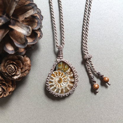 Ammonite Fossil Macrame Necklace | Pendant size 5.2 cm