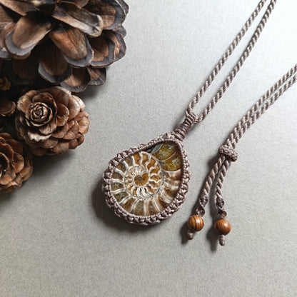Ammonite Fossil Macrame Necklace | Pendant size 5.2 cm