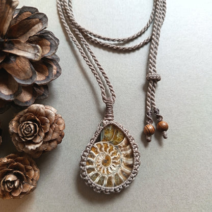 Ammonite Fossil Macrame Necklace | Pendant size 5.2 cm