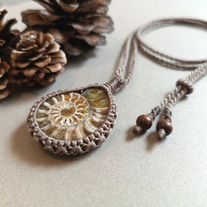 Ammonite Fossil Macrame Necklace | Pendant size 5.2 cm