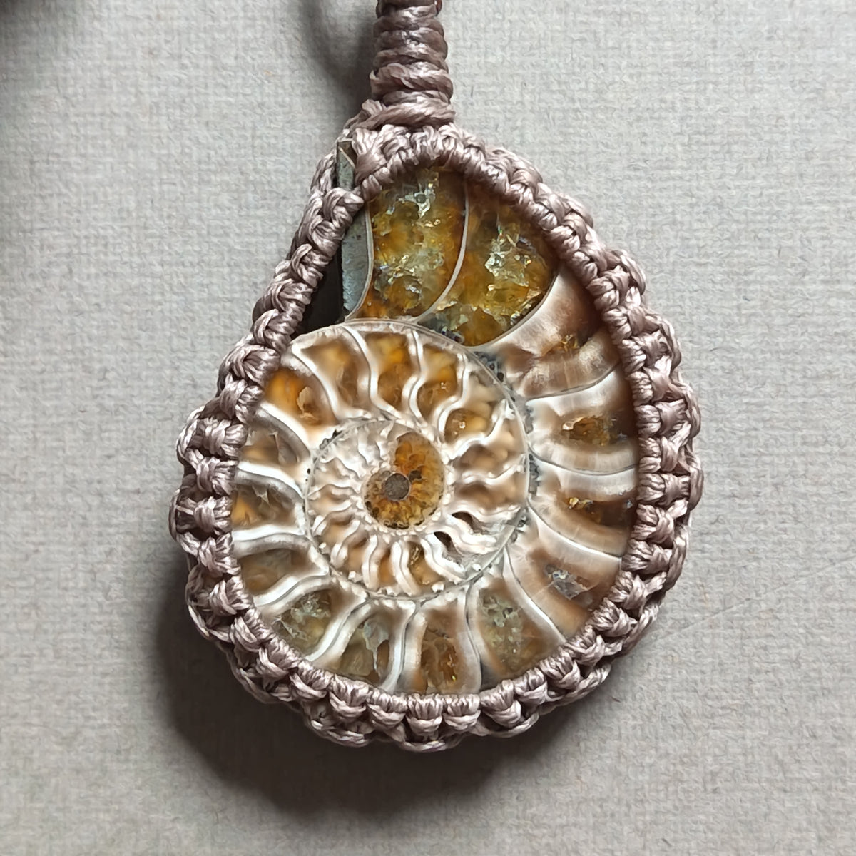 Ammonite Fossil Macrame Necklace | Pendant size 5.2 cm