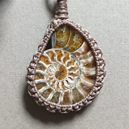 Ammonite Fossil Macrame Necklace | Pendant size 5.2 cm