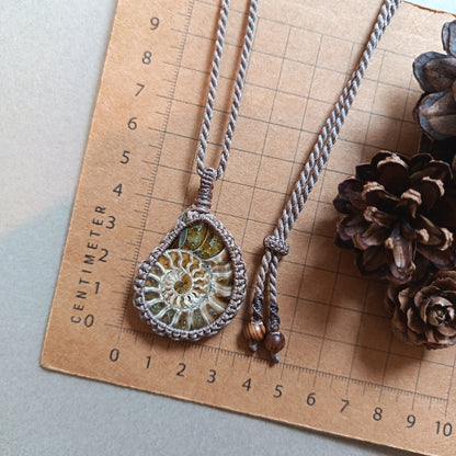Ammonite Fossil Macrame Necklace | Pendant size 5.2 cm
