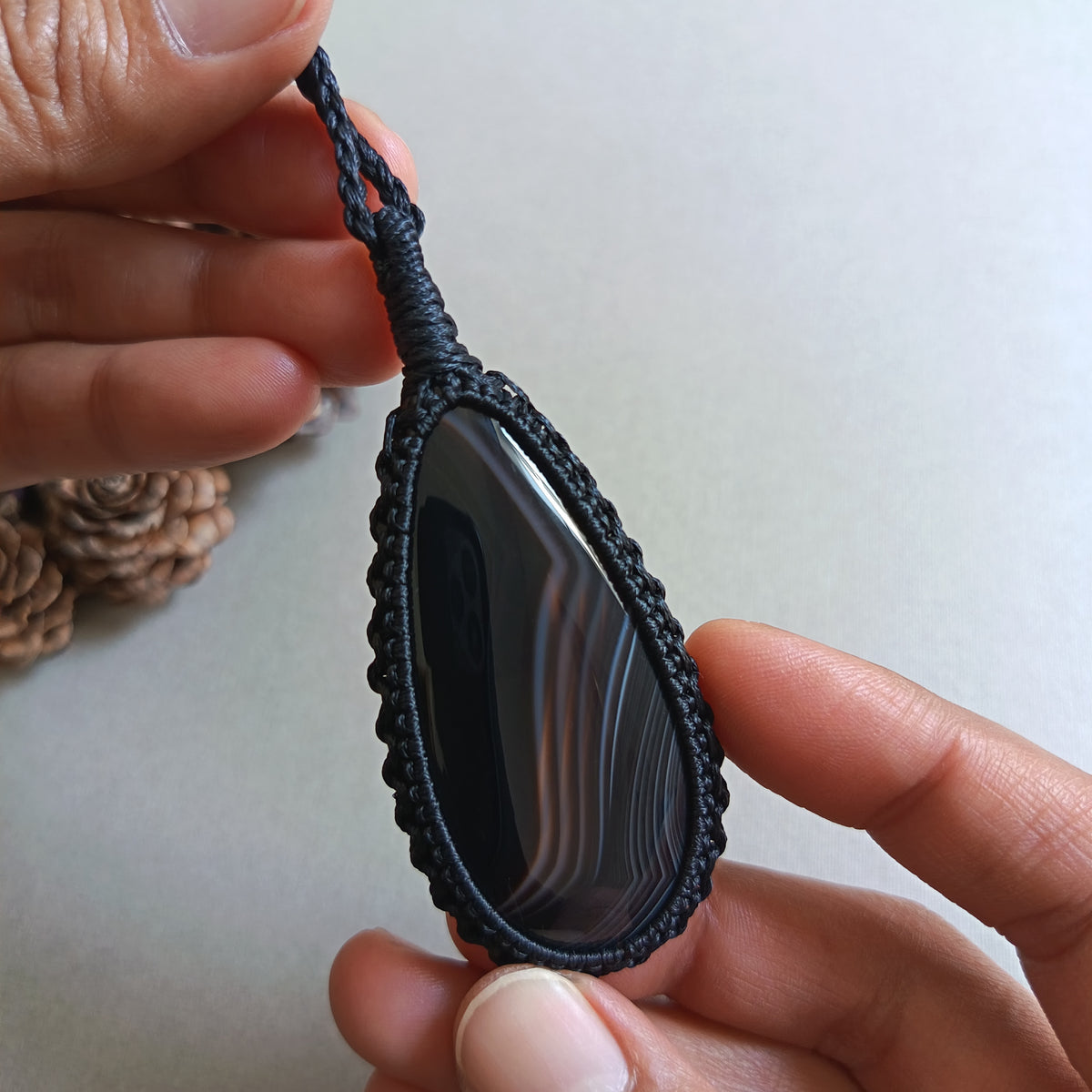 Onyx Macrame Necklace | Pendant size 8 cm