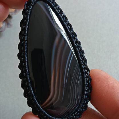 Onyx Macrame Necklace | Pendant size 8 cm