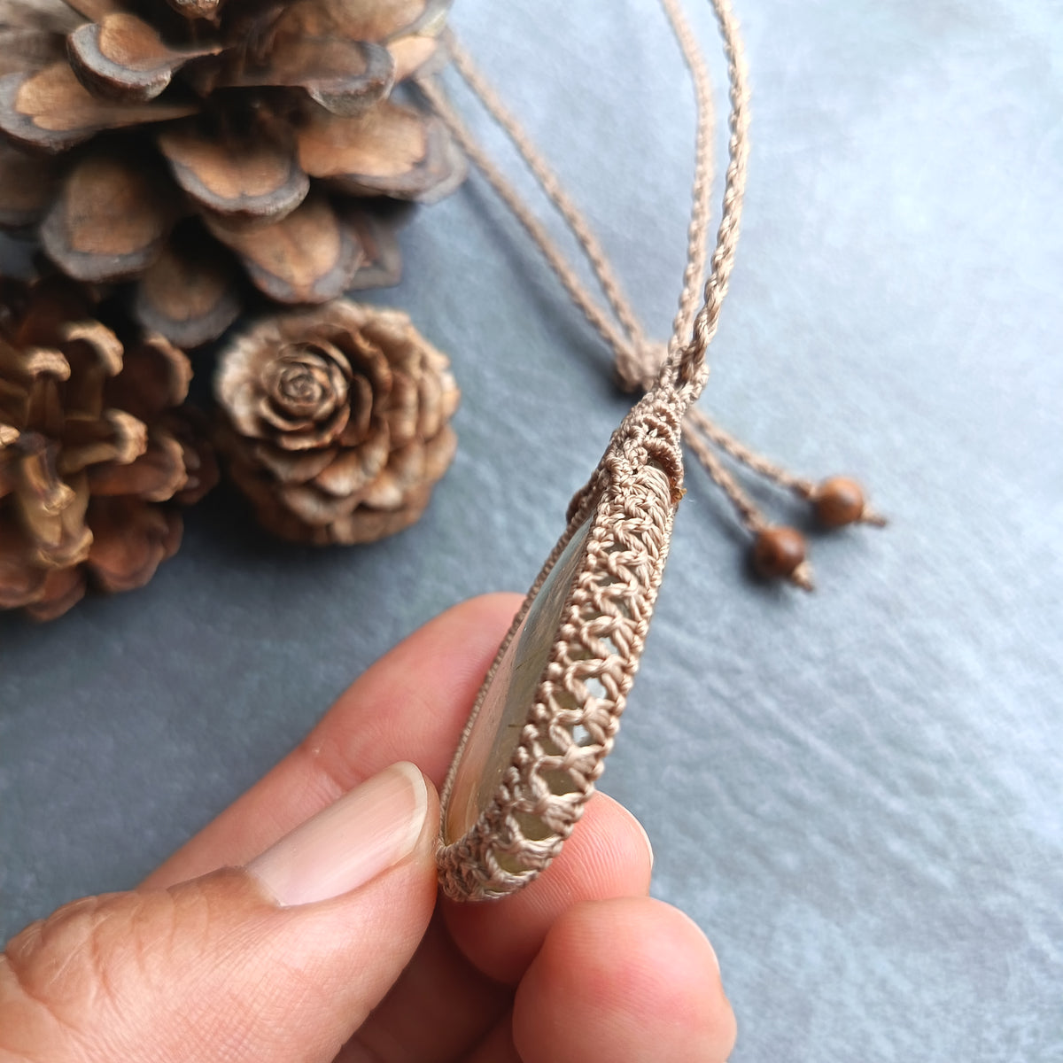Golden Rutile Quartz Macrame Necklace | Pendant size 5 cm