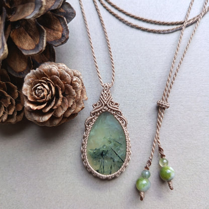 Prehnite Macrame Necklace | Pendant size 4.5 cm