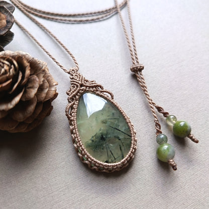 Prehnite Macrame Necklace | Pendant size 4.5 cm