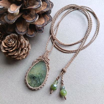 Prehnite Macrame Necklace | Pendant size 4.5 cm