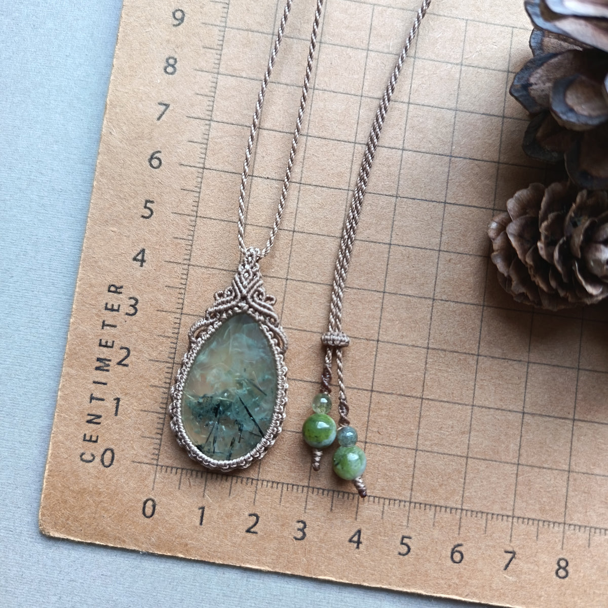 Prehnite Macrame Necklace | Pendant size 4.5 cm