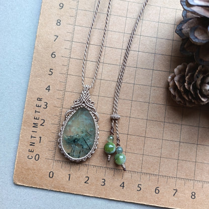 Prehnite Macrame Necklace | Pendant size 4.5 cm