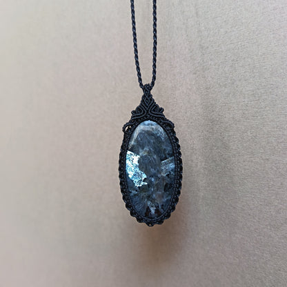 Larvikite Macrame Necklace | Pendant size 6 cm