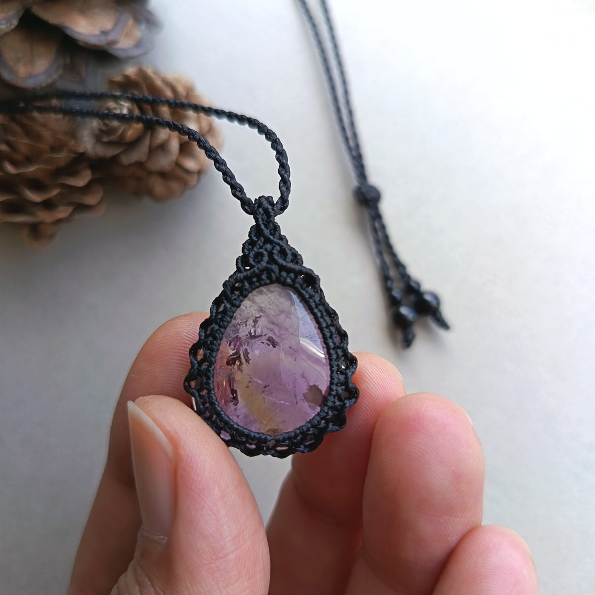 Ametrine Macrame Necklace | Pendant size 3.5 cm