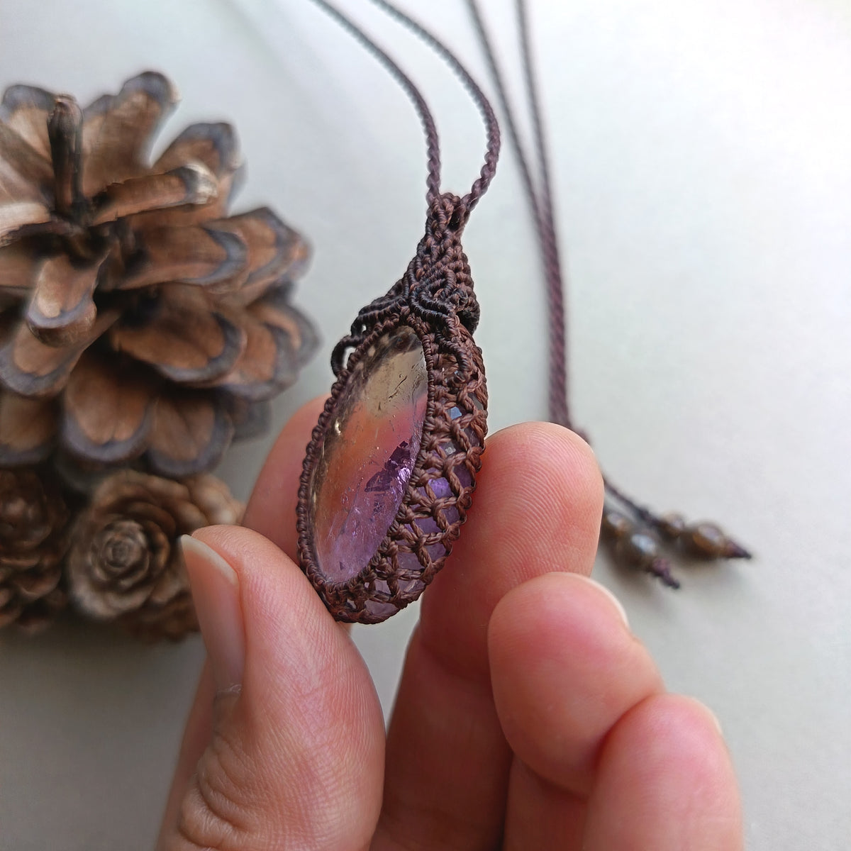 Ametrine Macrame Necklace | Pendant size 4.5 cm