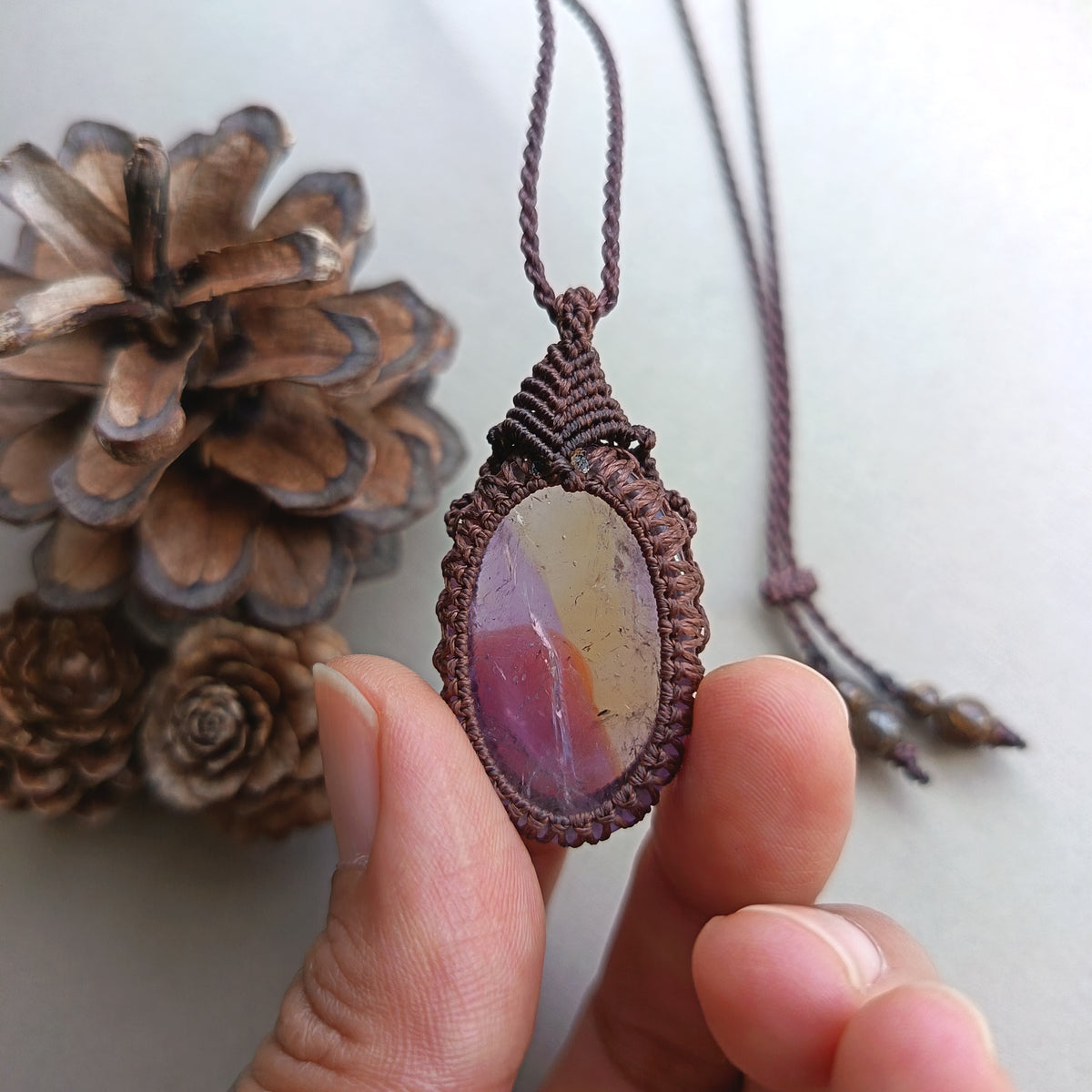 Ametrine Macrame Necklace | Pendant size 4.5 cm