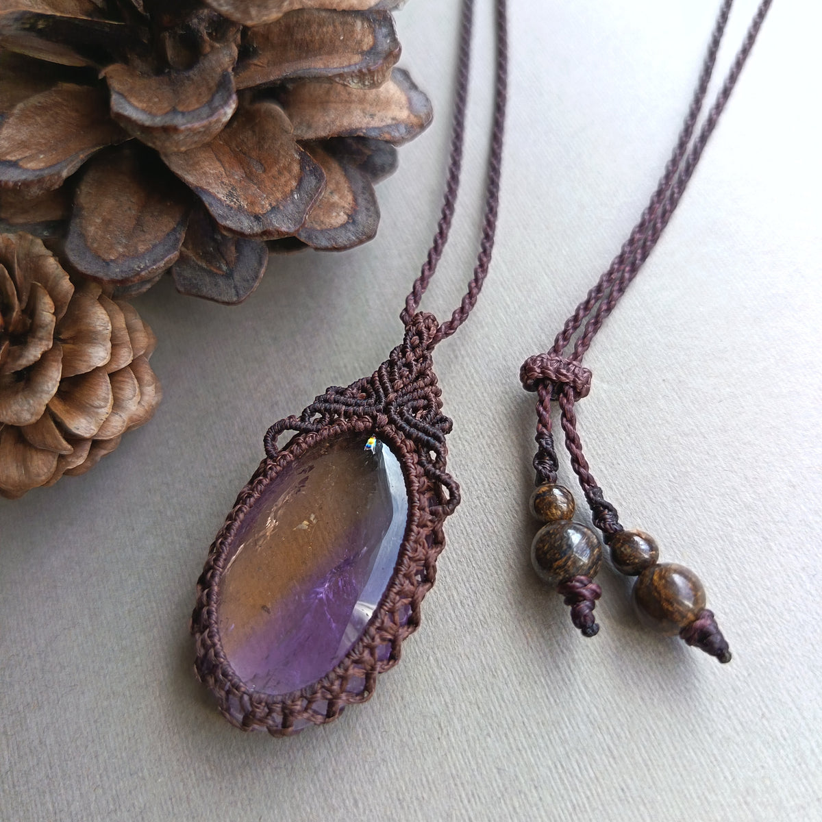 Ametrine Macrame Necklace | Pendant size 4.5 cm
