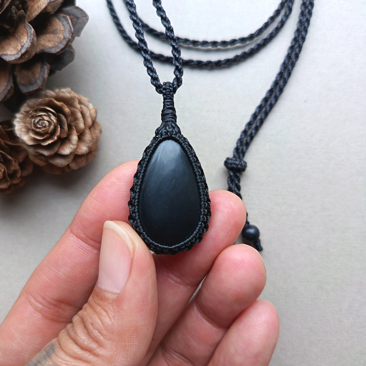 Shungite Macrame Necklace | Pendant size 4.5 cm