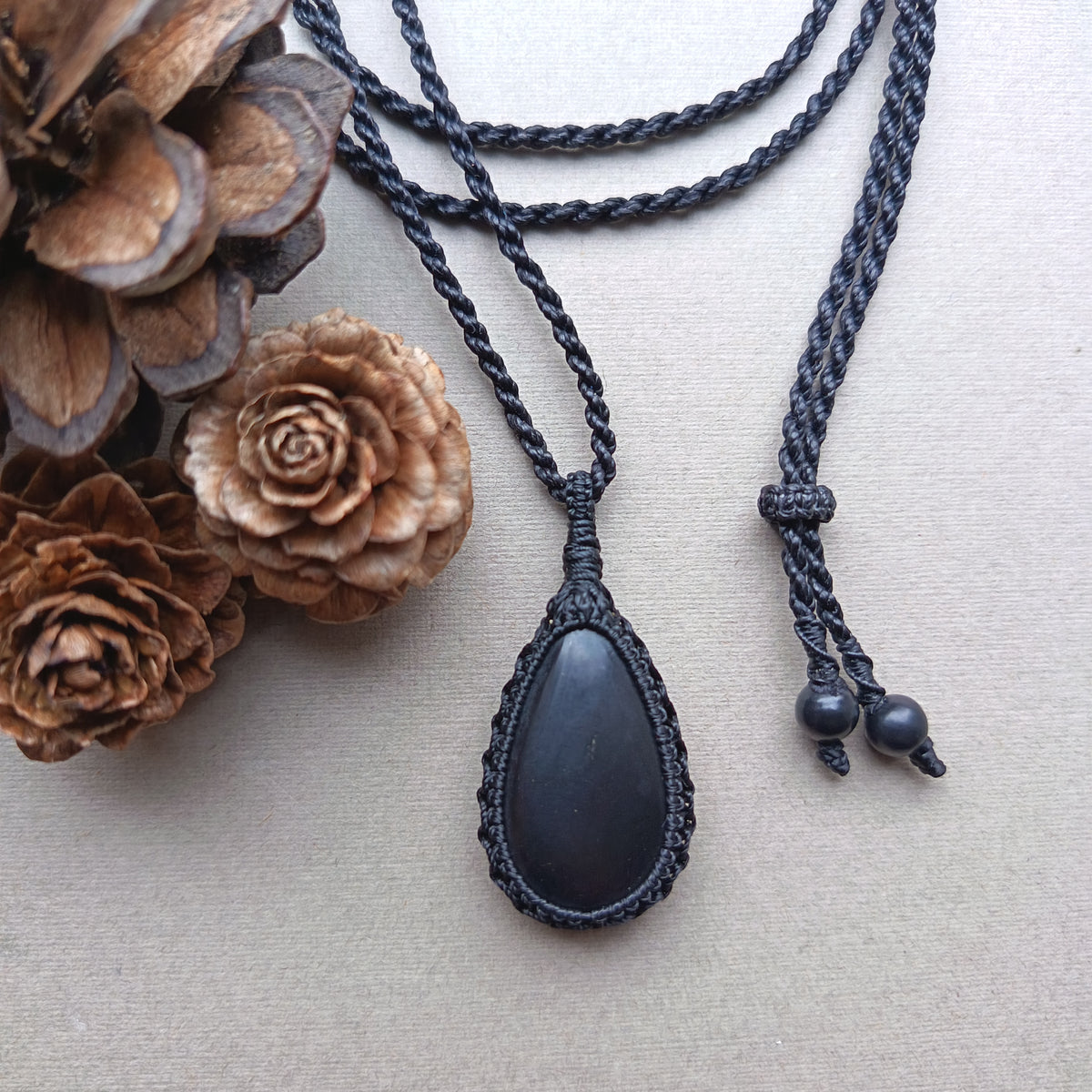 Shungite Macrame Necklace | Pendant size 4.5 cm