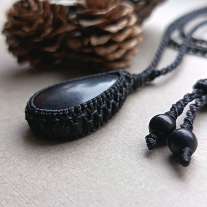 Shungite Macrame Necklace | Pendant size 4.5 cm