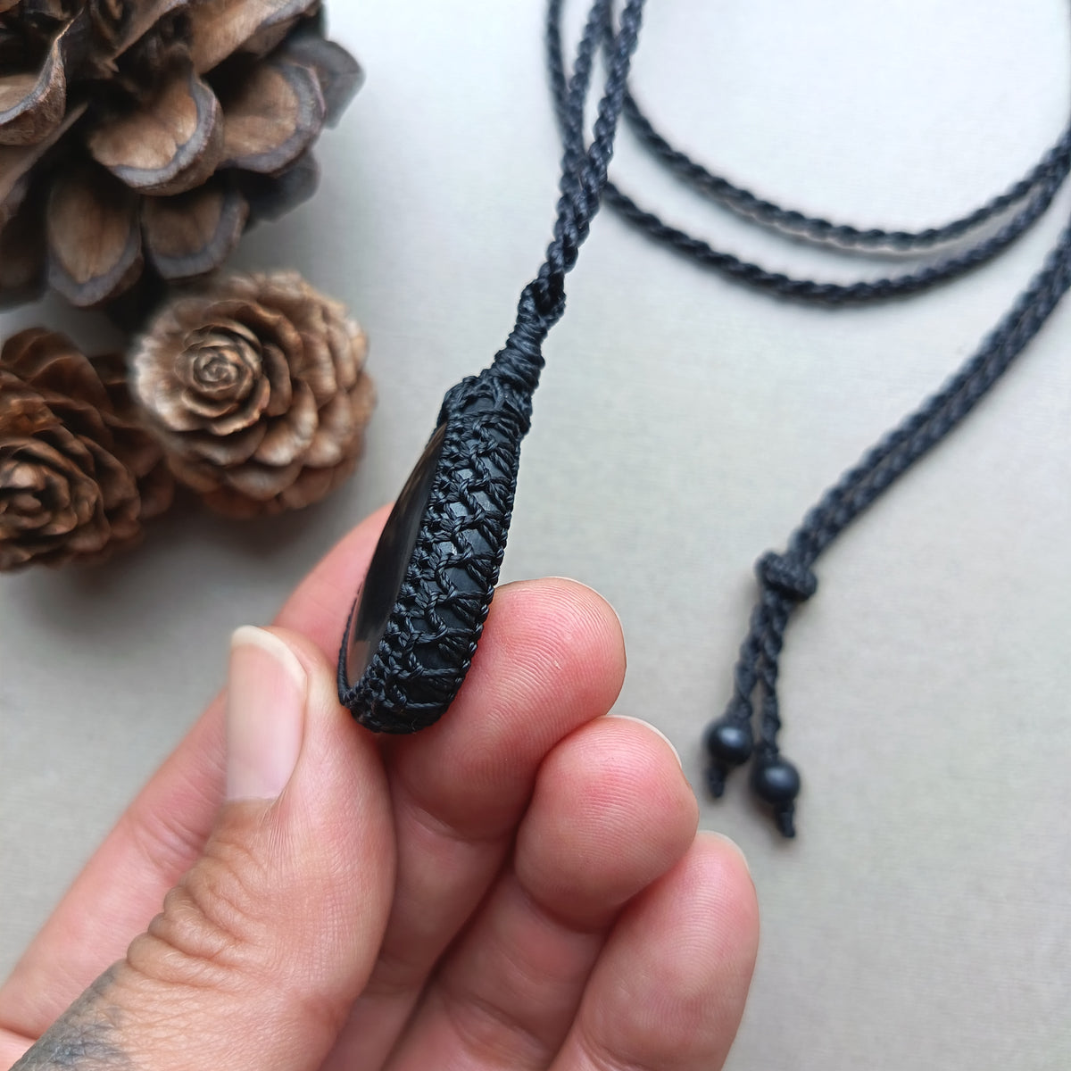 Shungite Macrame Necklace | Pendant size 4.5 cm