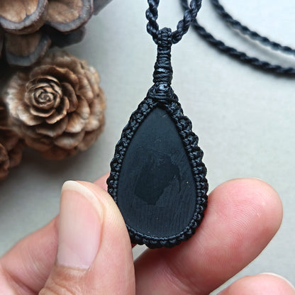 Shungite Macrame Necklace | Pendant size 4.5 cm