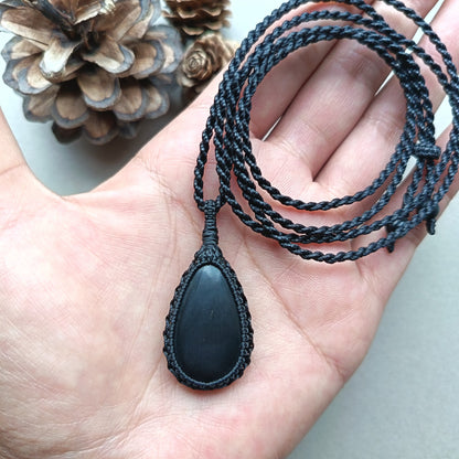 Shungite Macrame Necklace | Pendant size 4.5 cm