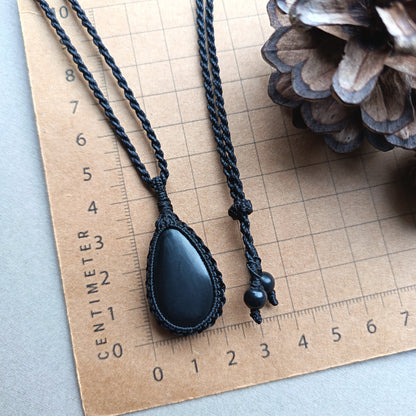 Shungite Macrame Necklace | Pendant size 4.5 cm