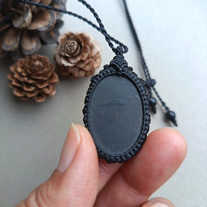 Shungite Macrame Necklace | Pendant size 4.6 cm