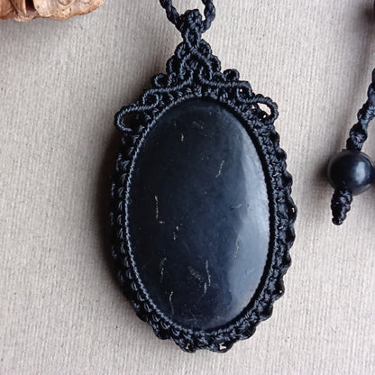 Shungite Macrame Necklace | Pendant size 4.6 cm