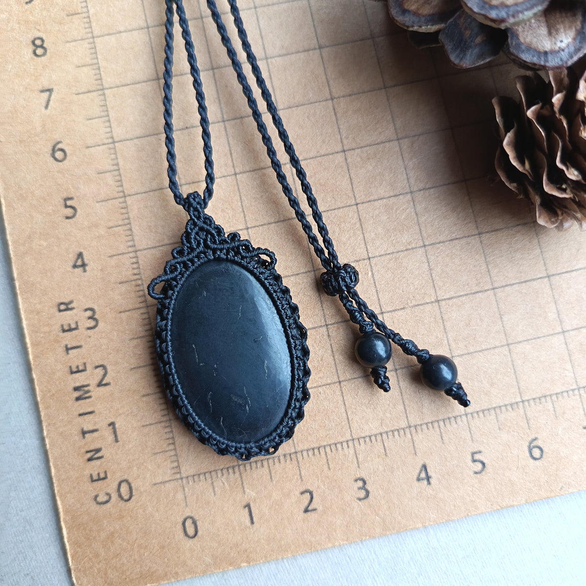 Shungite Macrame Necklace | Pendant size 4.6 cm