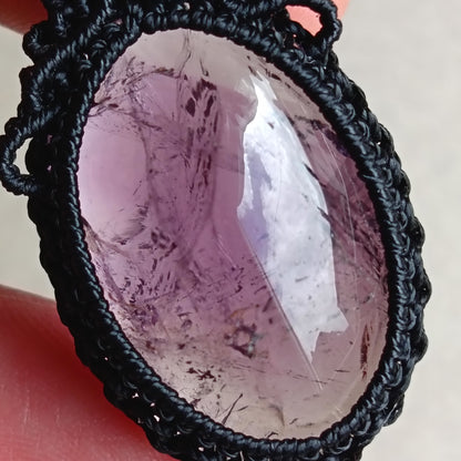 Amethyst Macrame Necklace | Pendant size 4 cm