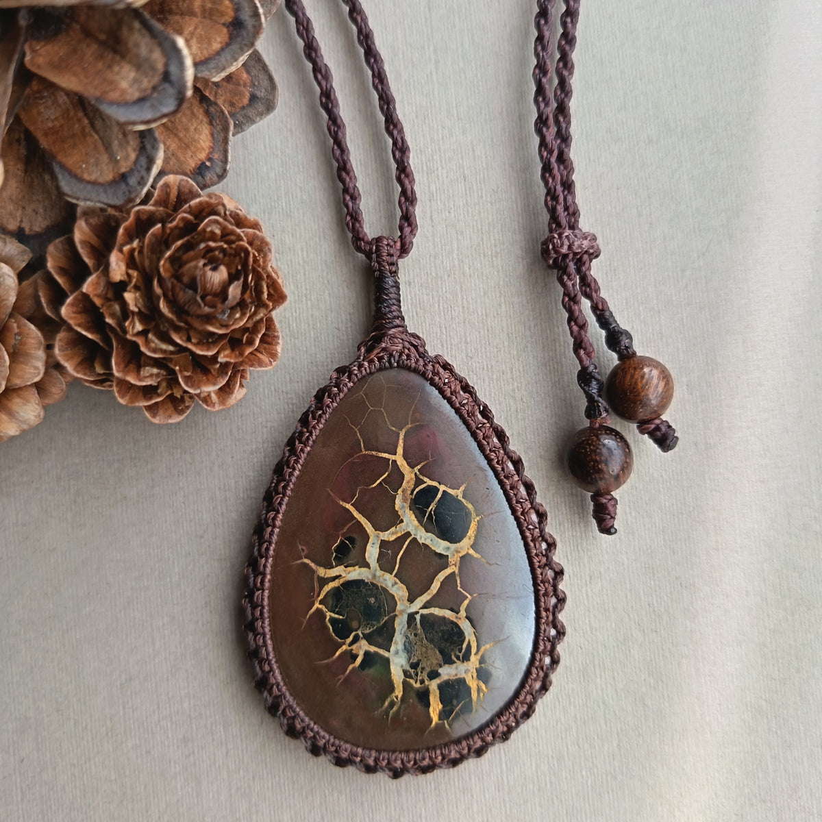 Septarian Macrame Necklace | Pendant size 6.7 cm