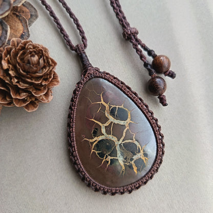 Septarian Macrame Necklace | Pendant size 6.7 cm