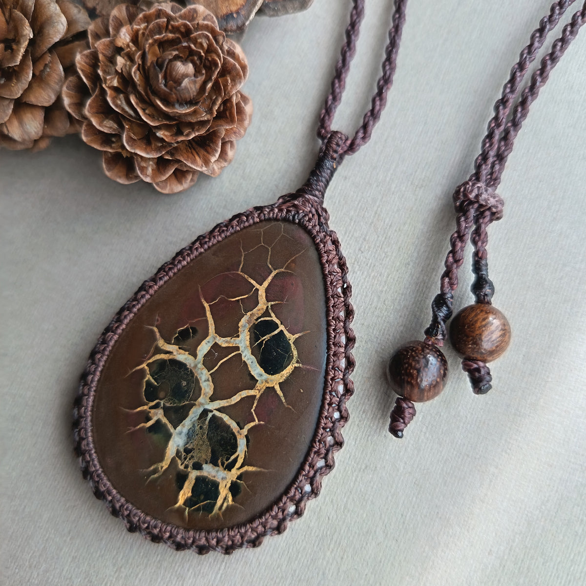 Septarian Macrame Necklace | Pendant size 6.7 cm