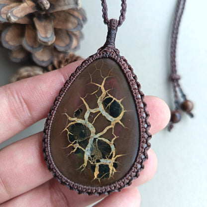 Septarian Macrame Necklace | Pendant size 6.7 cm