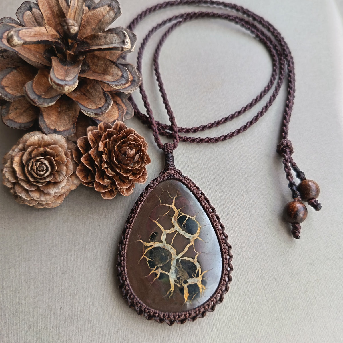 Septarian Macrame Necklace | Pendant size 6.7 cm