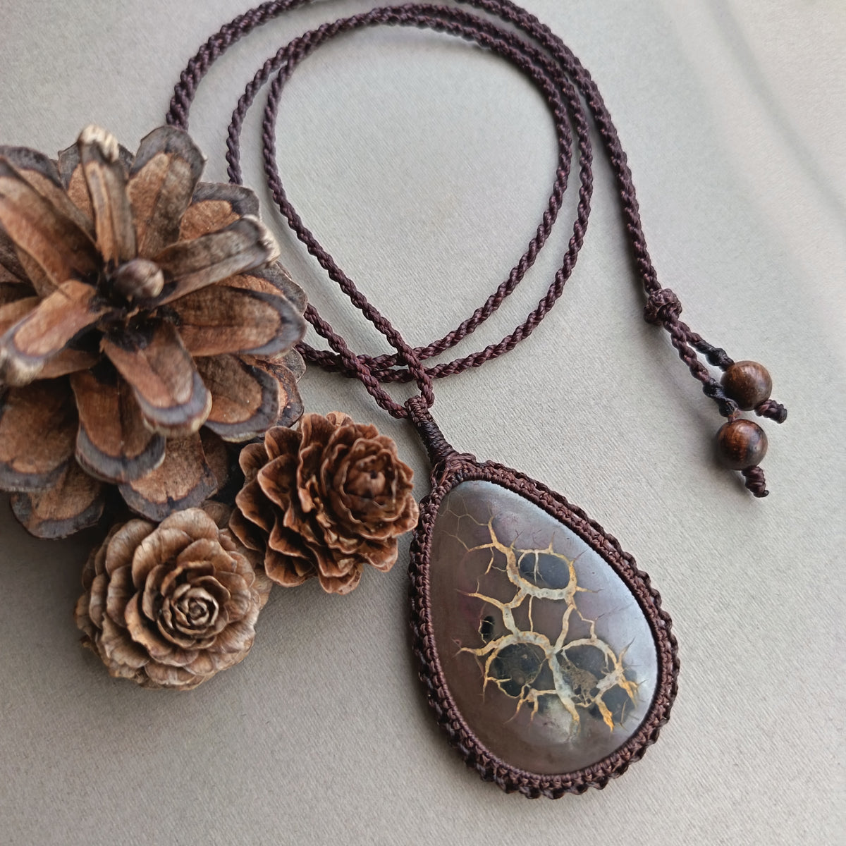 Septarian Macrame Necklace | Pendant size 6.7 cm