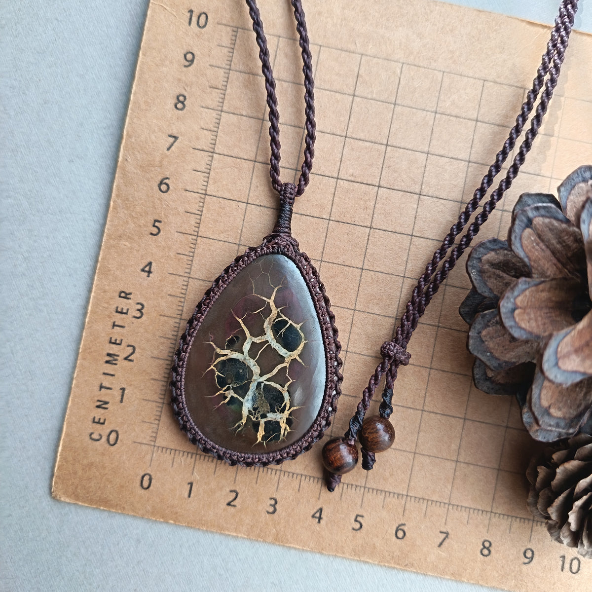 Septarian Macrame Necklace | Pendant size 6.7 cm
