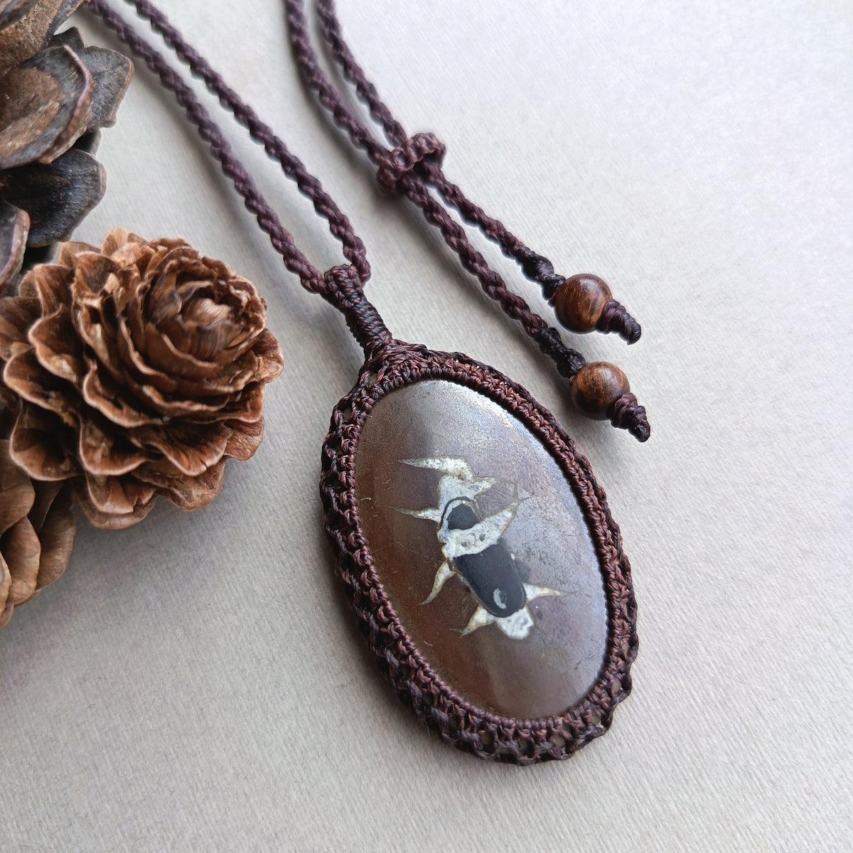 Septarian Macrame Necklace | Pendant size 5.5 cm