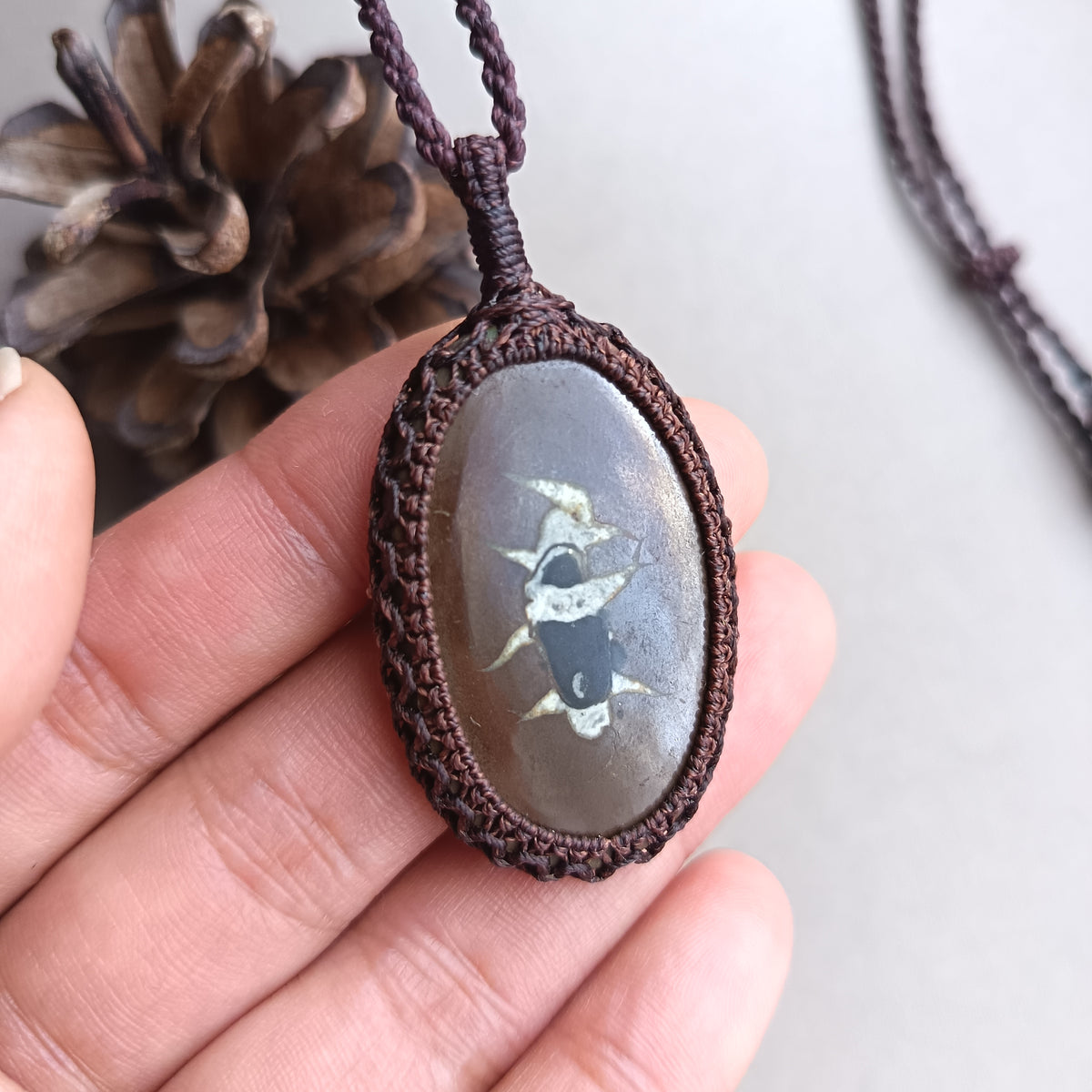 Septarian Macrame Necklace | Pendant size 5.5 cm