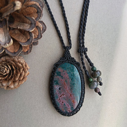 Bloodstone Macrame Necklace | Pendant size 6 cm