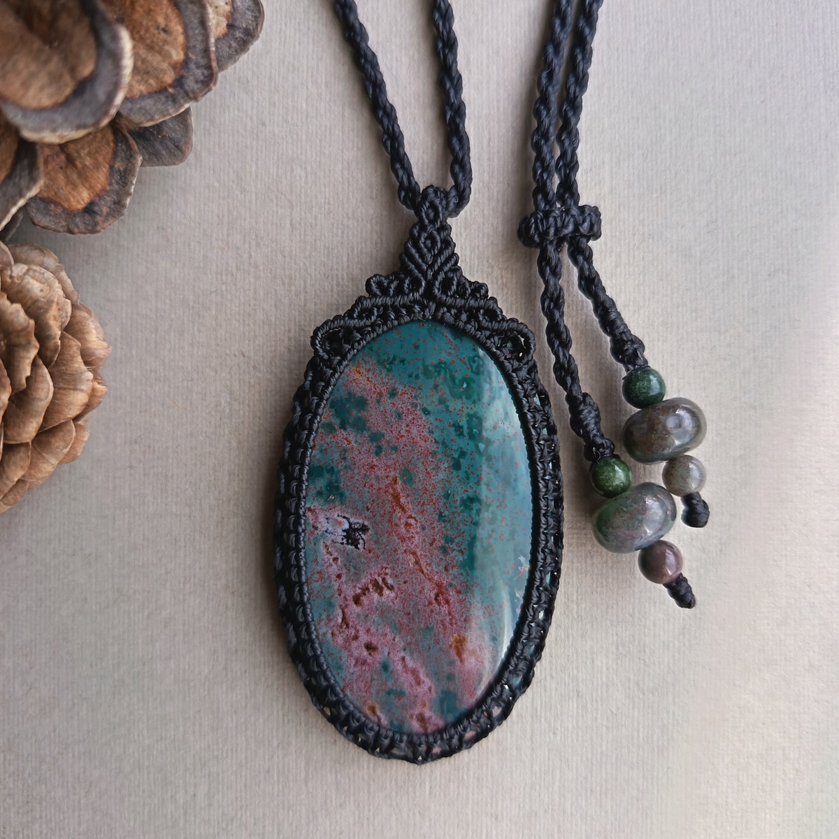 Bloodstone Macrame Necklace | Pendant size 6 cm