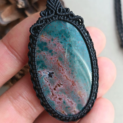 Bloodstone Macrame Necklace | Pendant size 6 cm