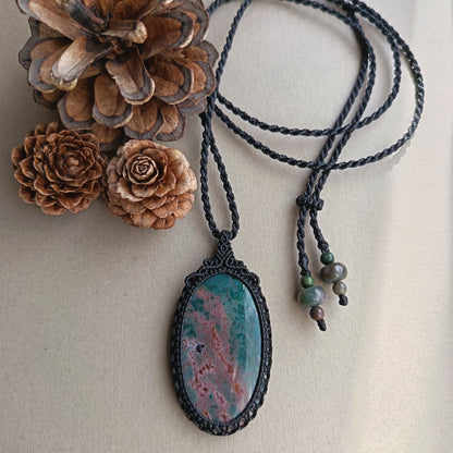 Bloodstone Macrame Necklace | Pendant size 6 cm