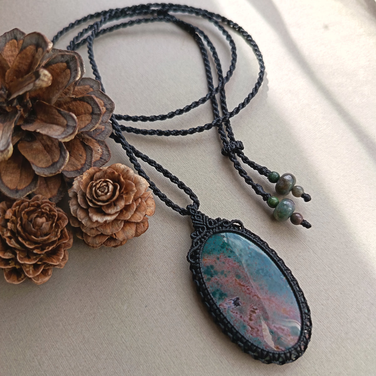 Bloodstone Macrame Necklace | Pendant size 6 cm