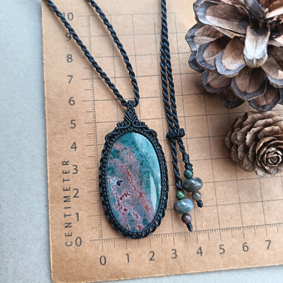 Bloodstone Macrame Necklace | Pendant size 6 cm