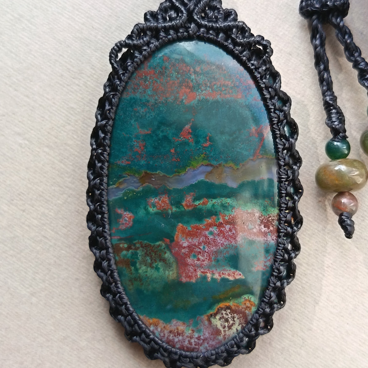 Bloodstone Macrame Necklace | Pendant size 7.5 cm